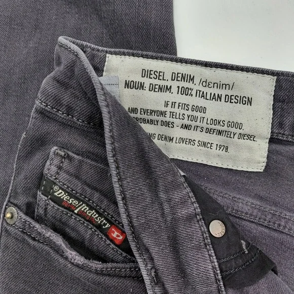 Diesel Tepphar-X Jeans Mens 34 x 30 Black Slim Carrot Selvedge Distressed Grunge